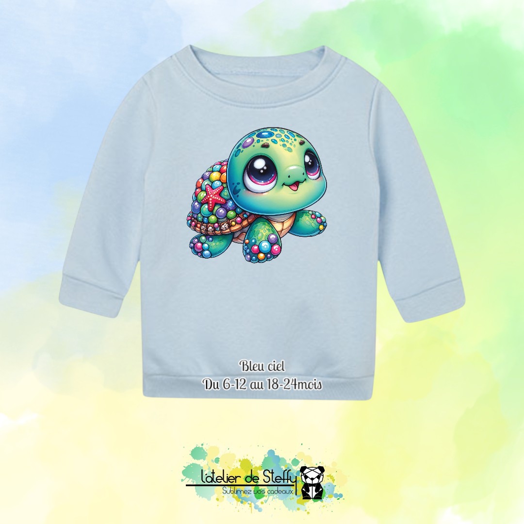 Sweat col rond Choupinou - Tortue mimi