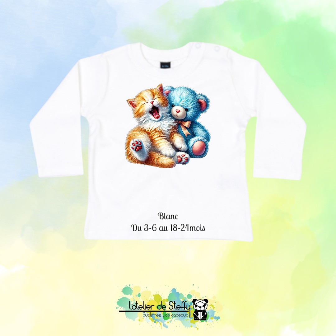 Tee shirt manches longues Bibouille - Chaton et ourson