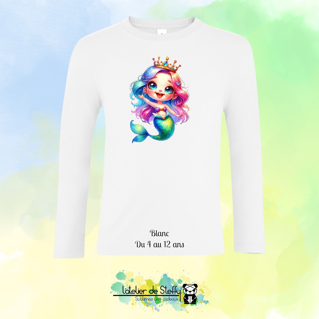 Tee shirt manches longues Ethan - Sirène arc-en-ciel