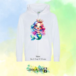 Veste sweat capuche Lou - Sirène arc-en-ciel