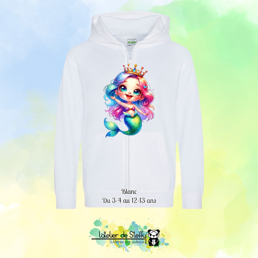 Veste sweat capuche Lou - Sirène arc-en-ciel
