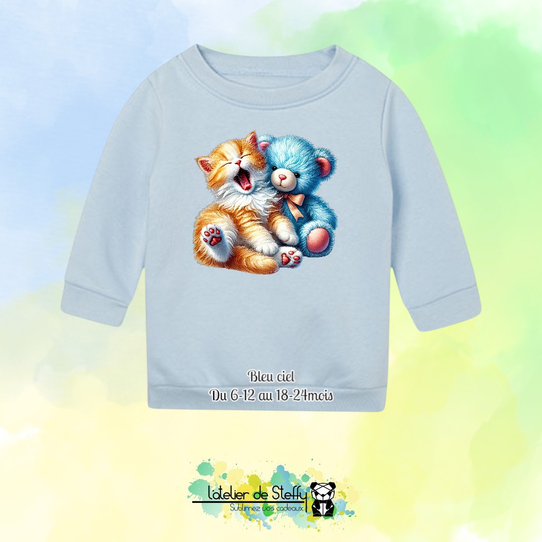 Sweat col rond Choupinou - Chaton et ourson