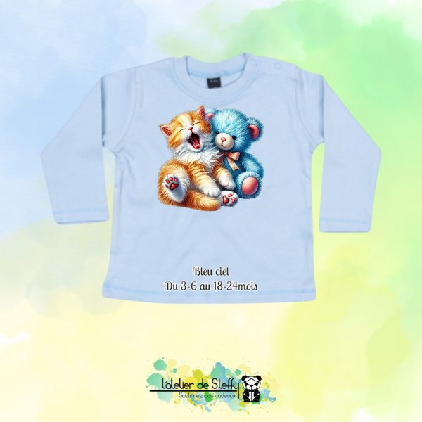 Tee shirt manches longues Bibouille - Chaton et ourson – Image 2