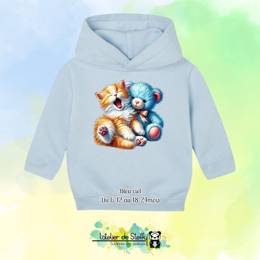 Sweat capuche Boudchou - Chaton et ourson