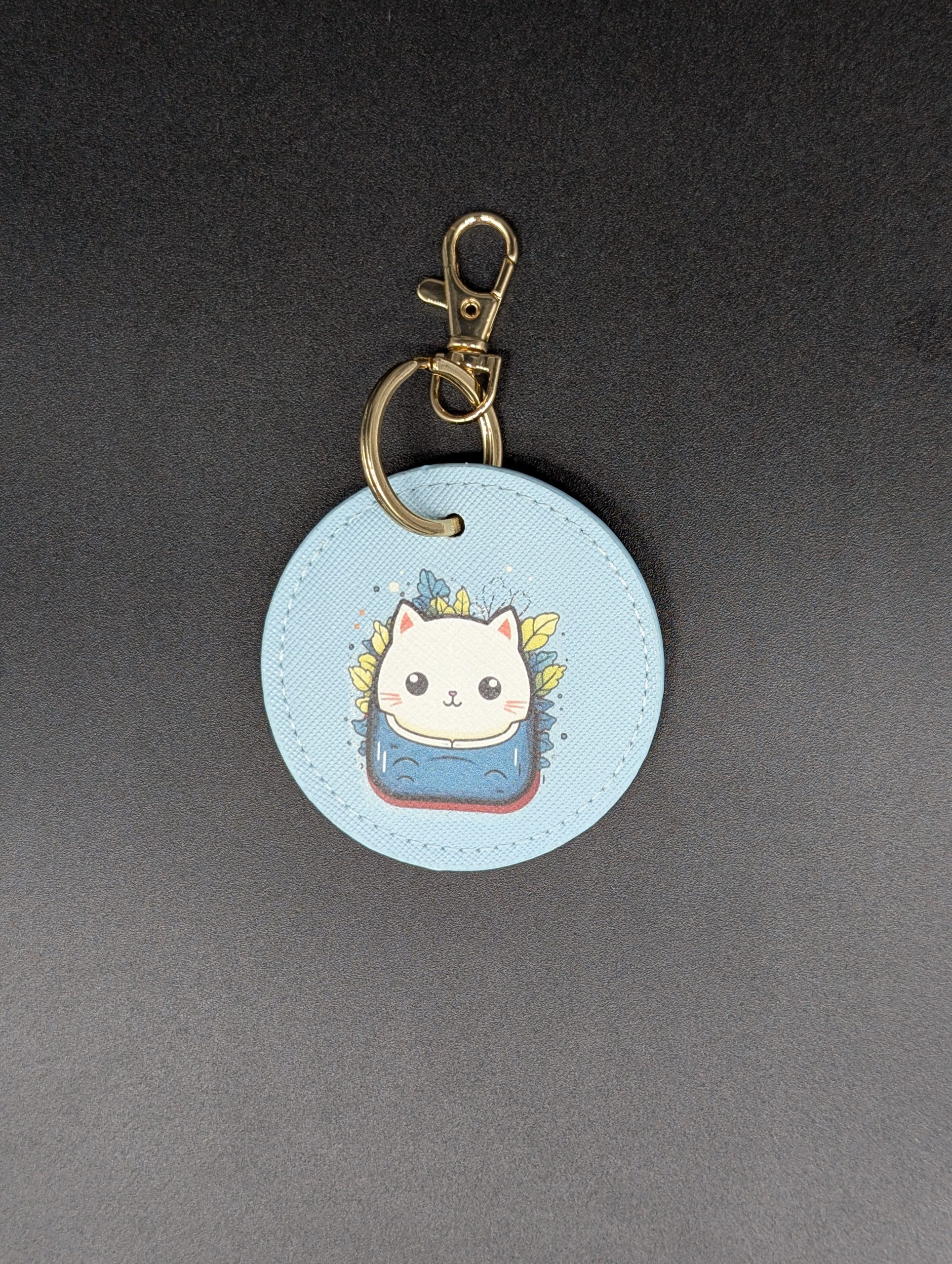 Porte clés simili - Rond bleu - Chat in the pocket