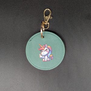 Porte clés simili - Rond vert - Licorne fuck