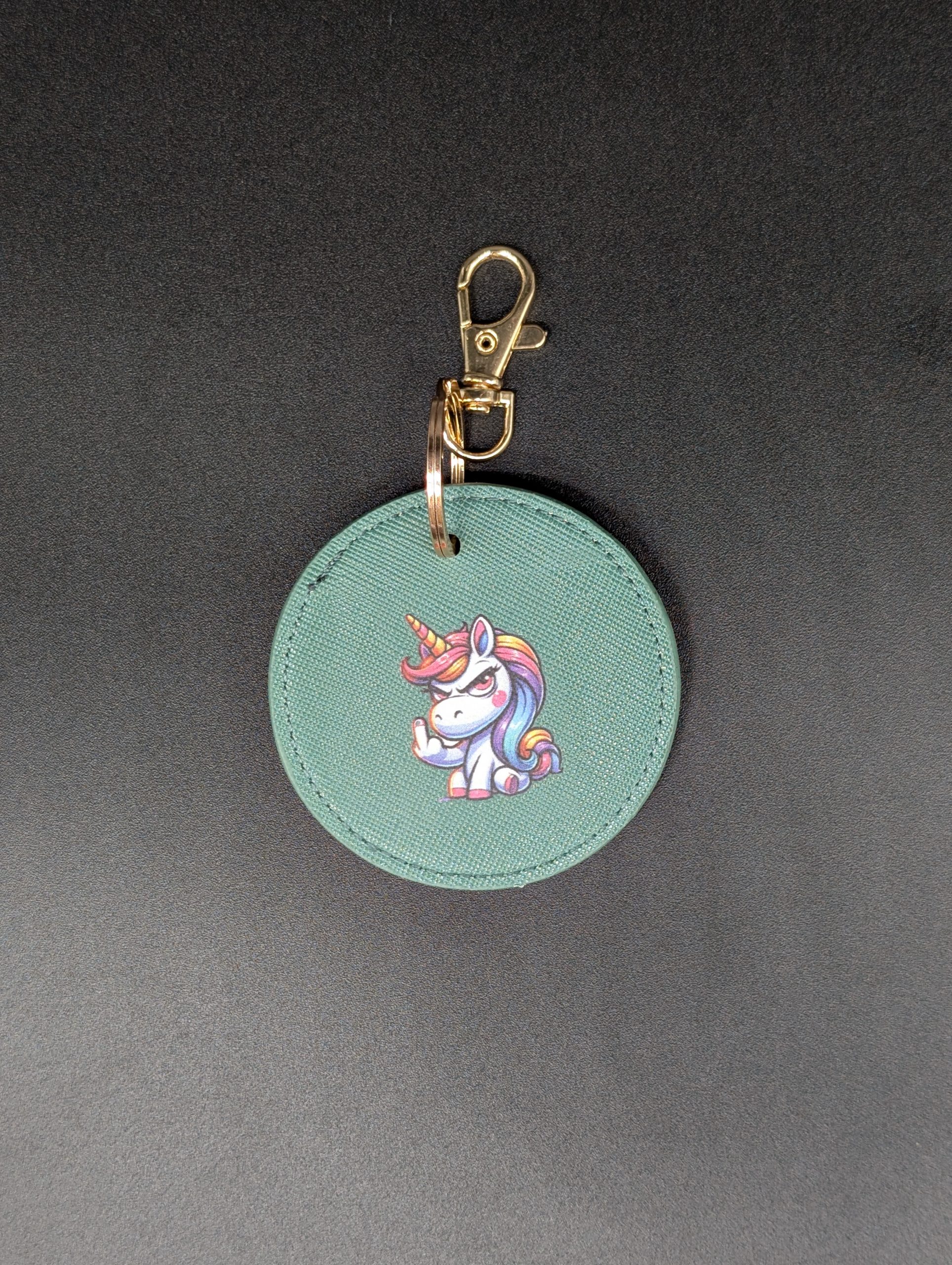 Porte clés simili - Rond vert - Licorne fuck