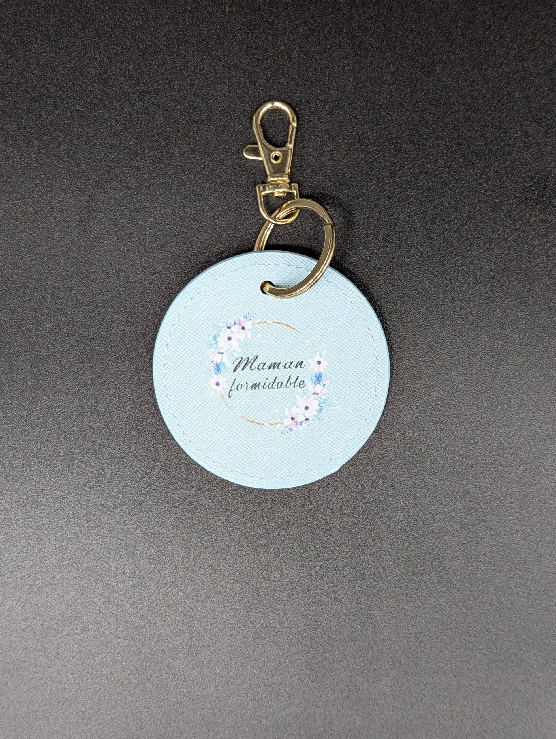 Porte clés simili - Rond bleu - Maman formidable