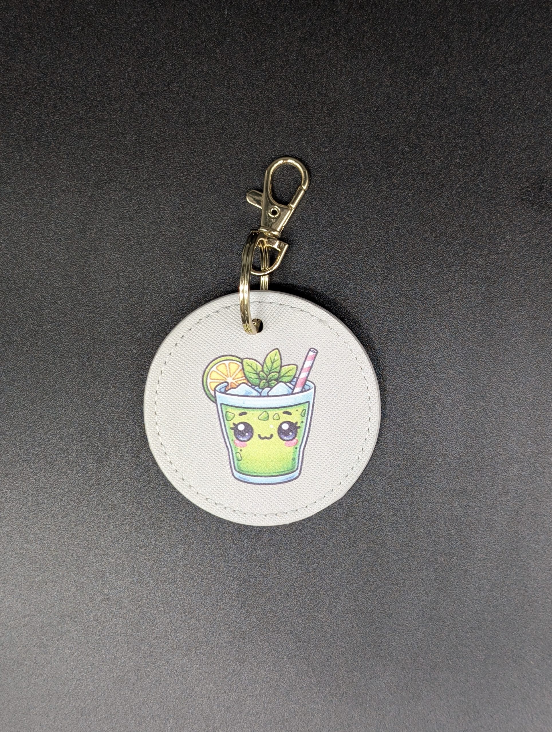 Porte clés simili - Rond gris - Mojito kawaii