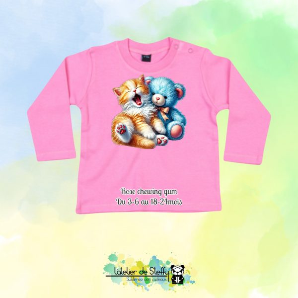 Tee shirt manches longues Bibouille - Chaton et ourson – Image 6