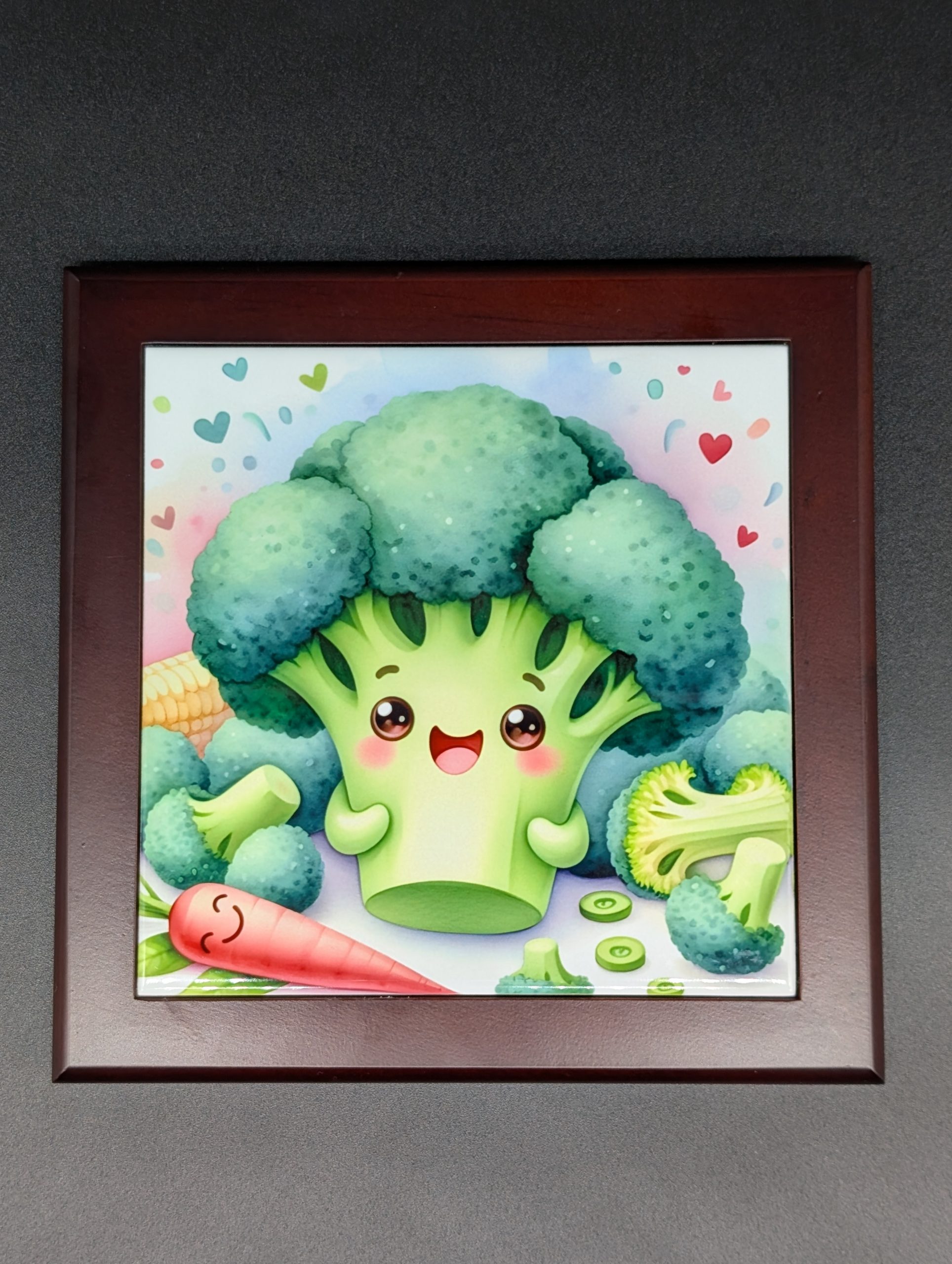 Dessous de plat / Cadre - bois foncé - Brocoli kawaii