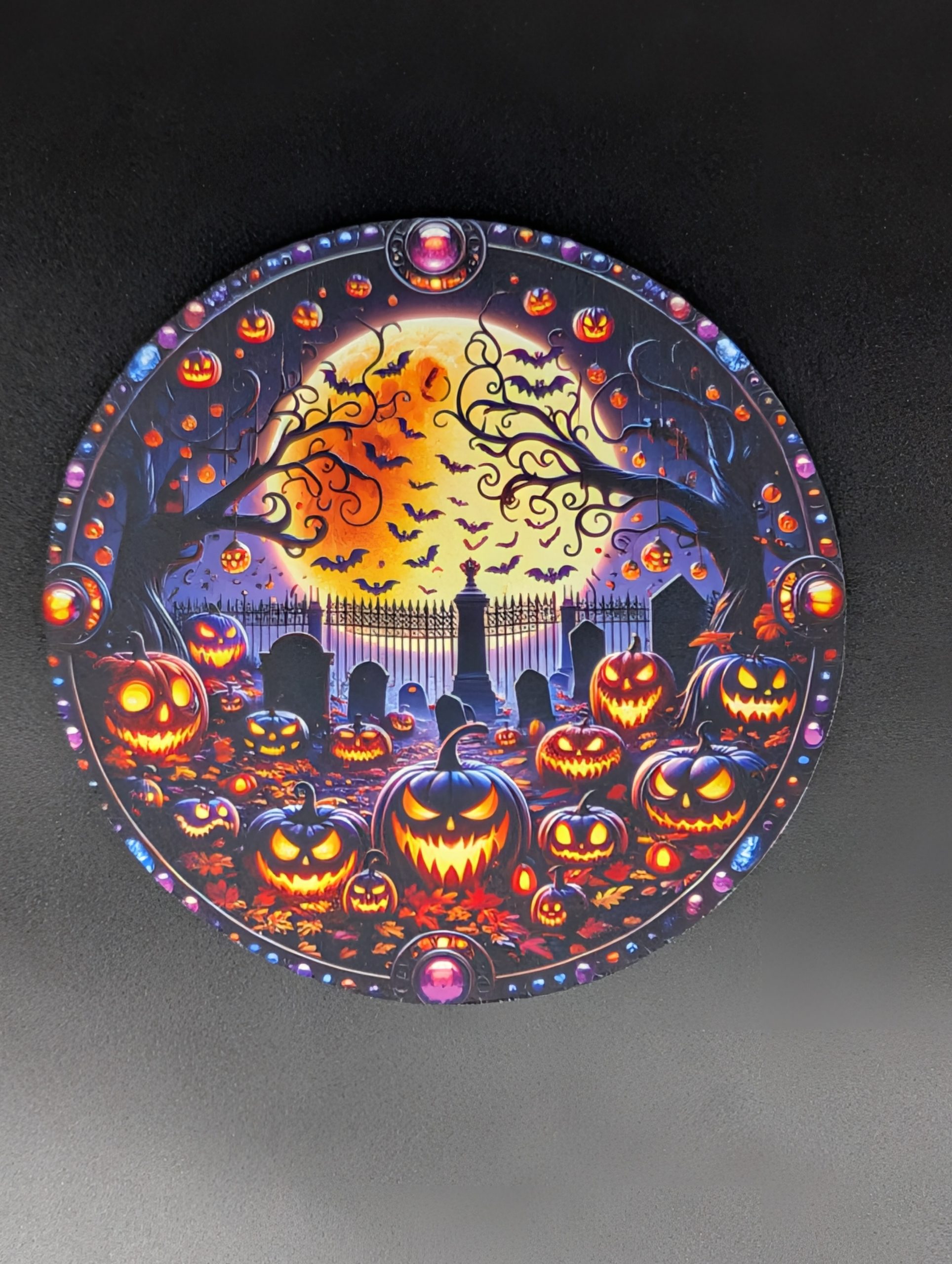 Tapis de souris rond - Halloween au cimetière