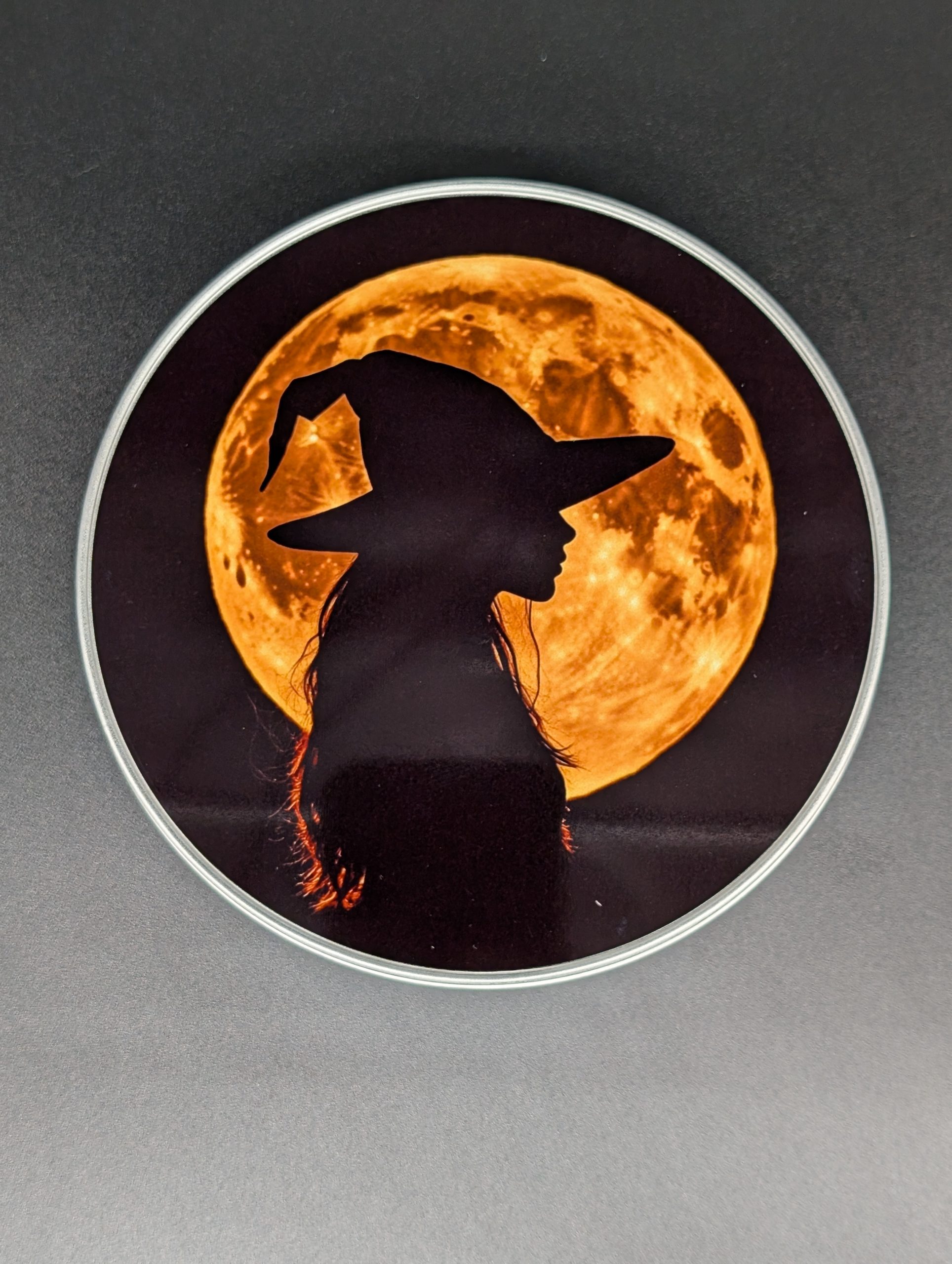 Boîte métal ronde - Sorcière et lune