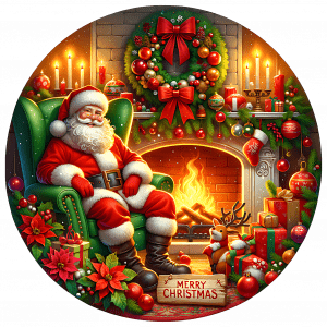 Boîte métal ronde - Père noël au coin du feu - Spécial Calendrier de l'avent 2025