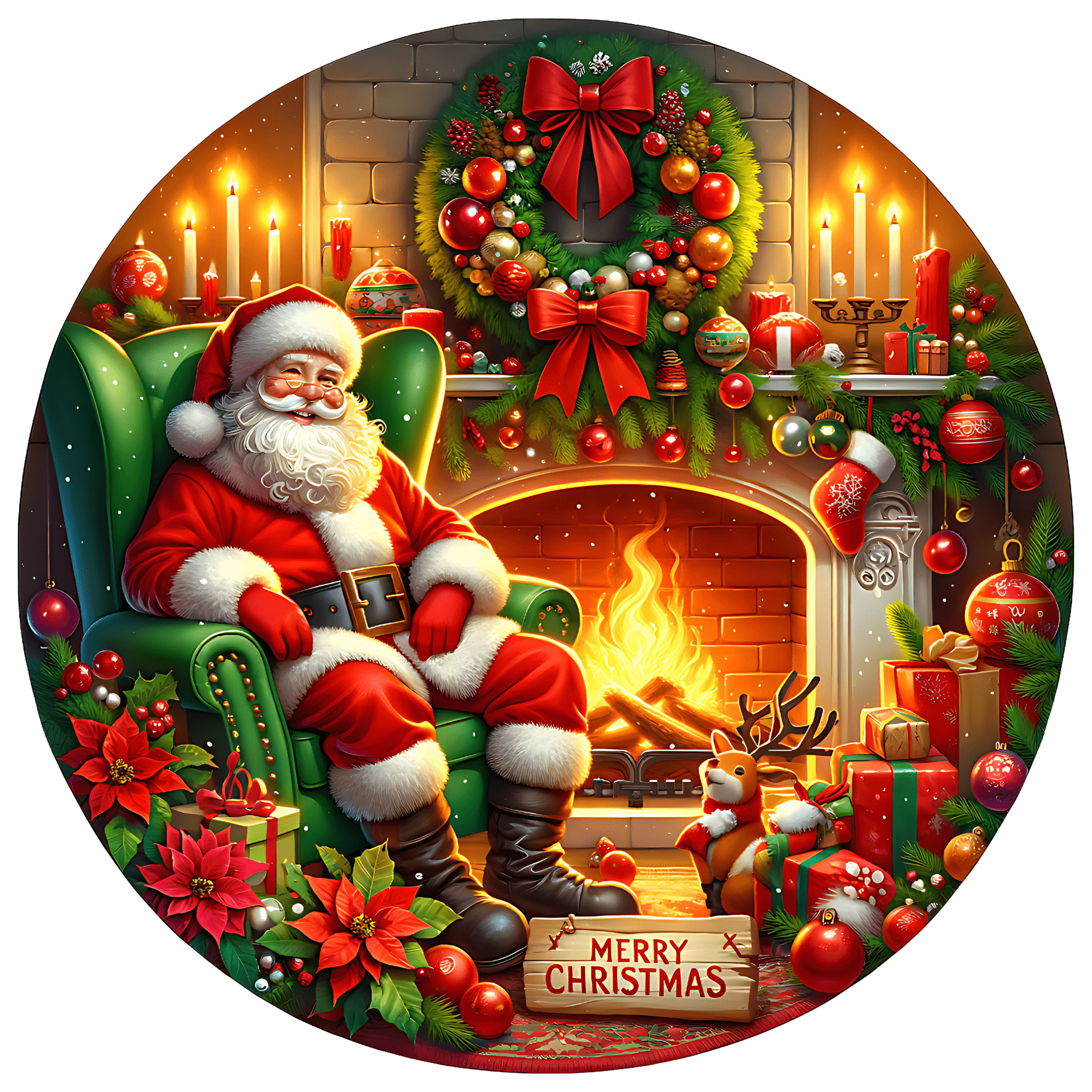 Boîte métal ronde - Père noël au coin du feu - Spécial Calendrier de l'avent 2025