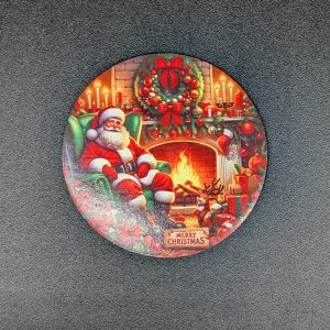 Magnet rond - Père noël au coin du feu