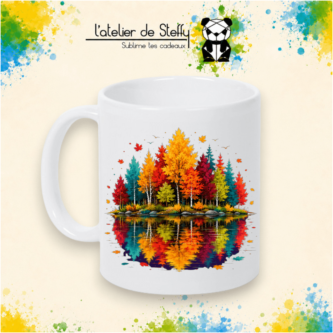 Mug Automne haut en couleurs en céramique blanche