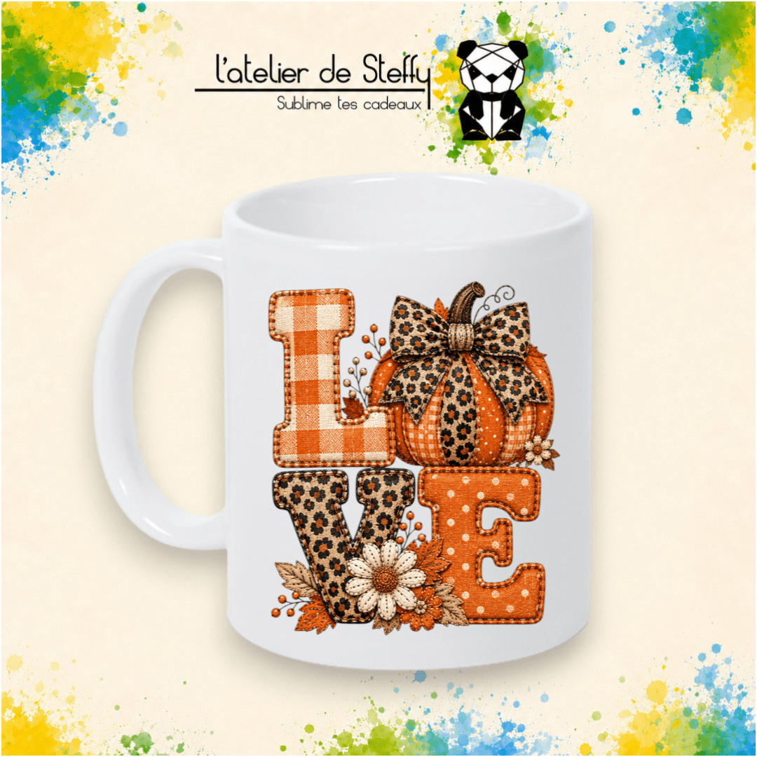 Mug Love automne en céramique blanche
