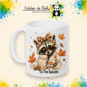 Mug Raton laveur automnal en céramique blanche