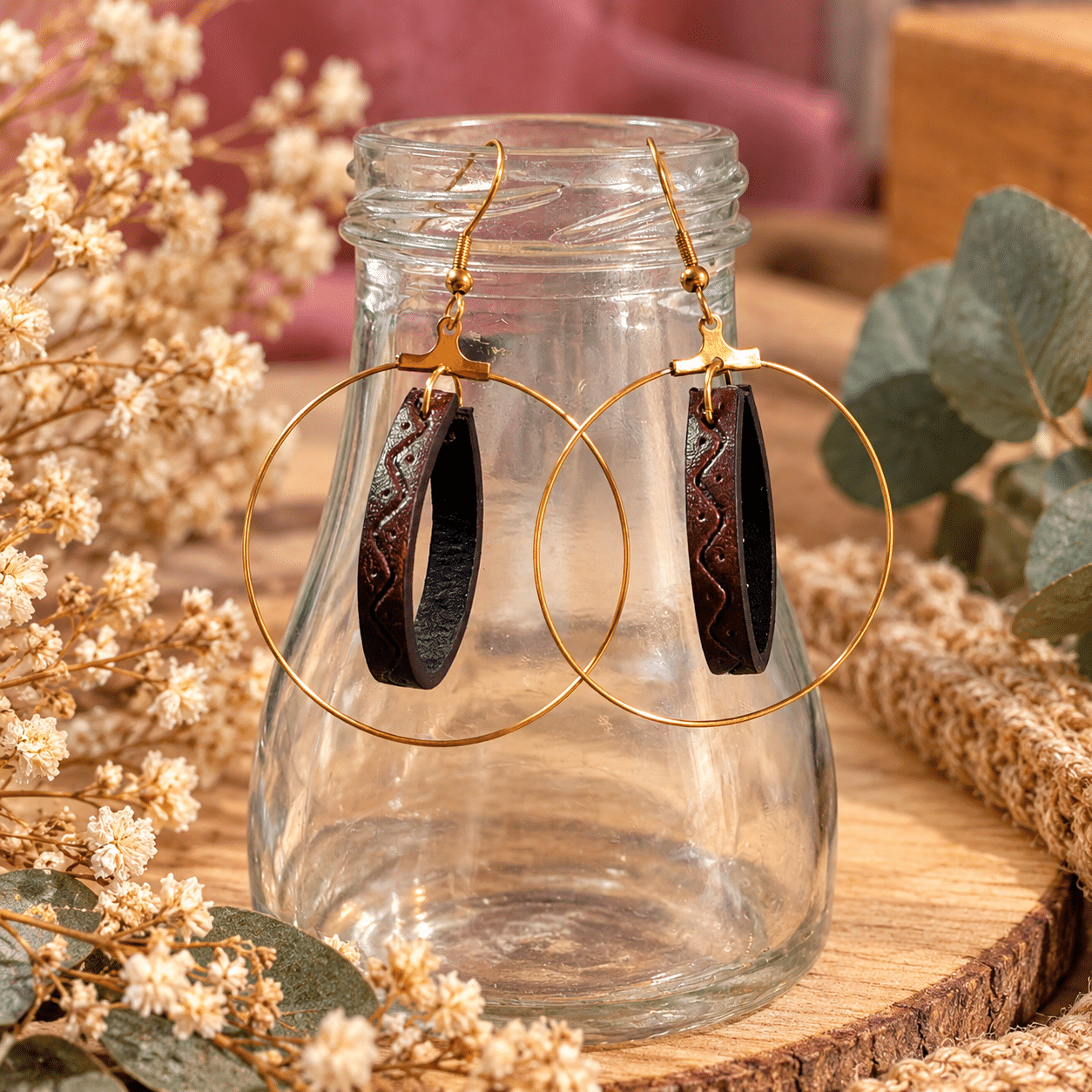 Boucles d'oreilles Cenza - Chocolat texturé