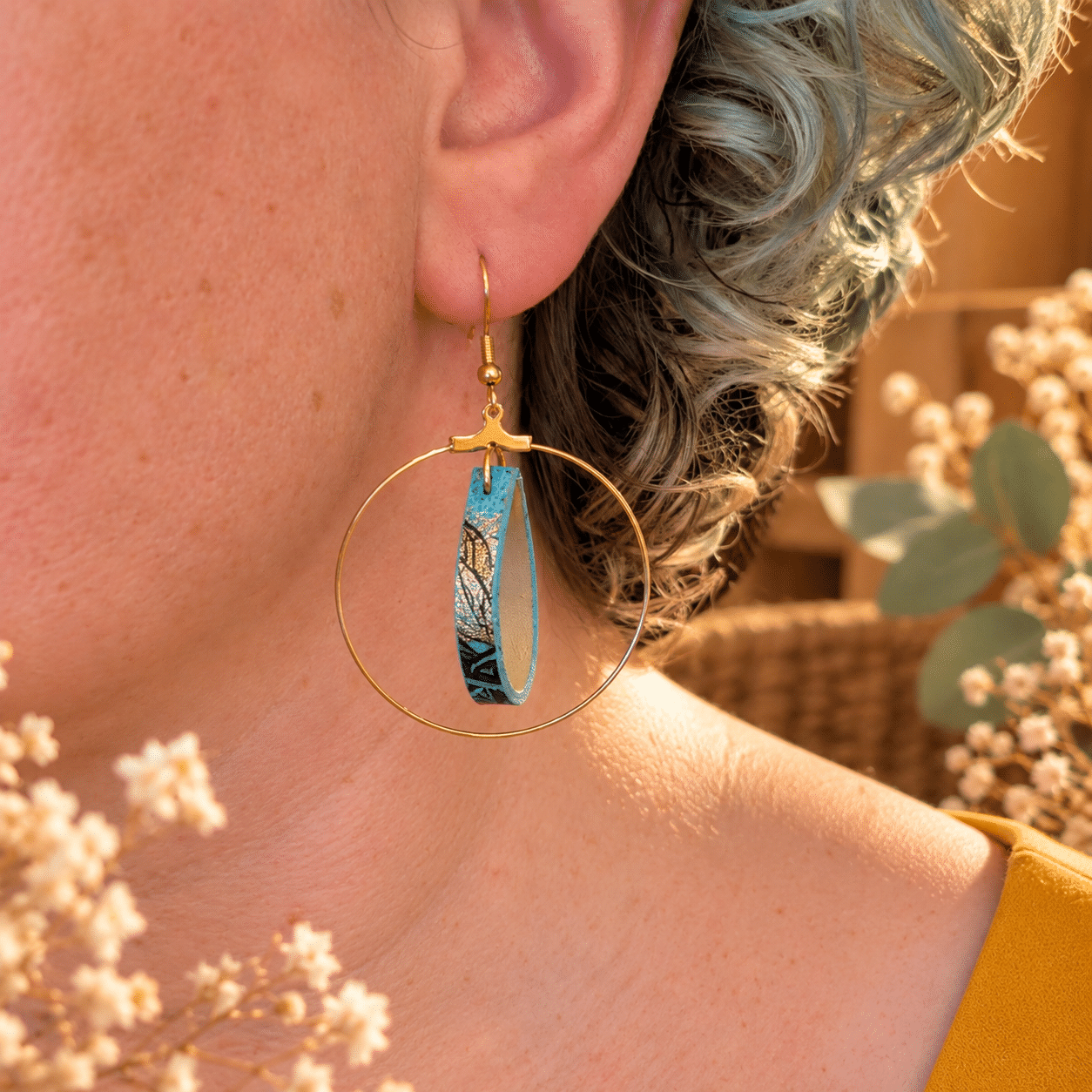 Boucles d'oreilles Cenza - Turquoise et or – Image 2