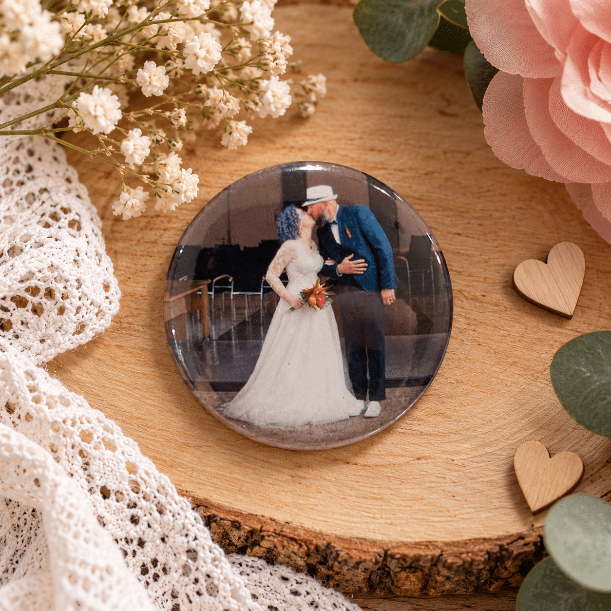 Magnet photo personnalisé rond 37 mm avec photo personnelle