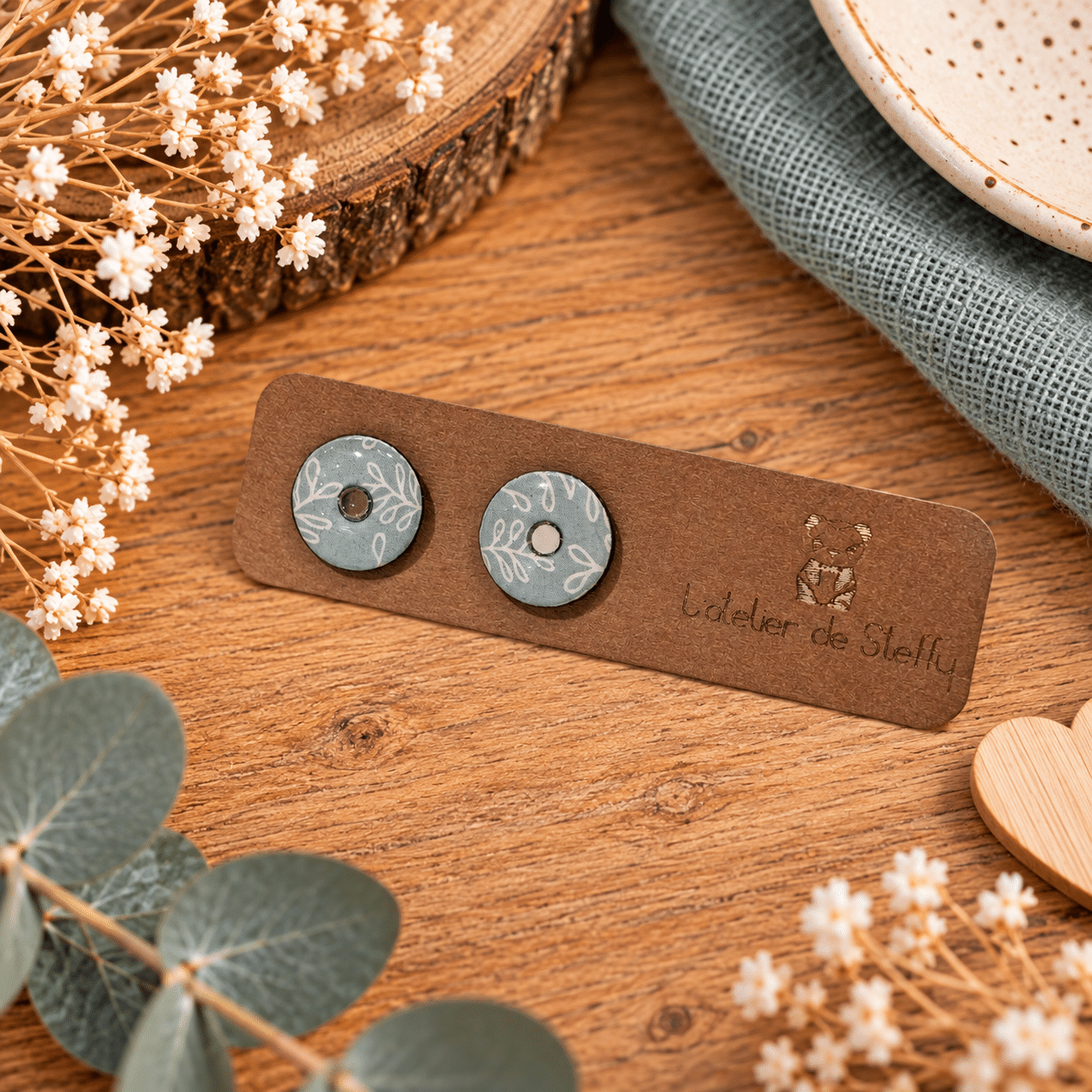 Boucles d'oreilles Néa Doux feuilage en papier résiné