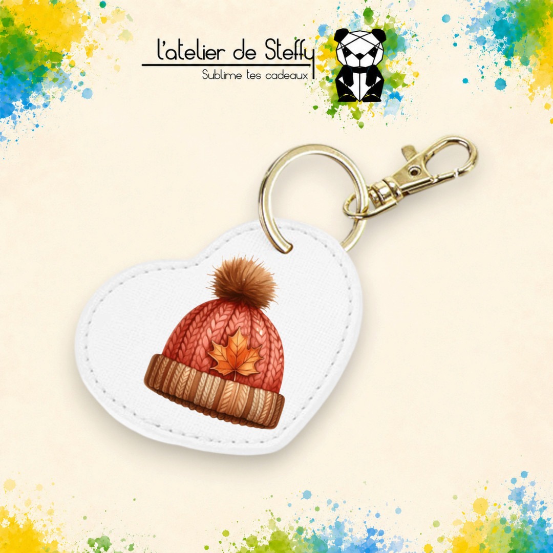 Porte-clés simili coeur - Bonnet automne