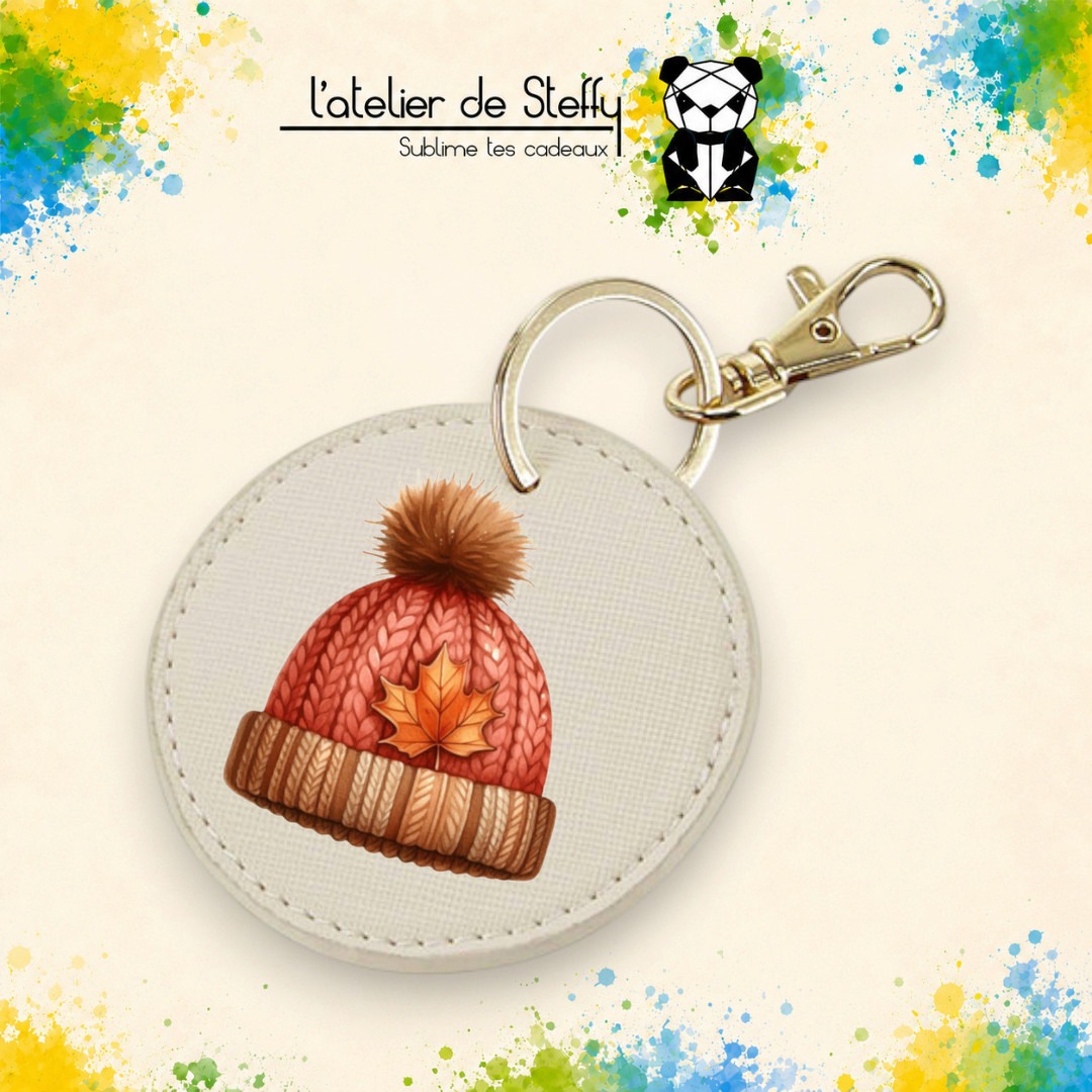 Porte-clés simili rond - Bonnet automne
