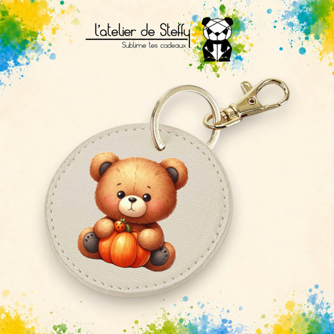 Porte-clés simili rond - Ourson automne – Image 2