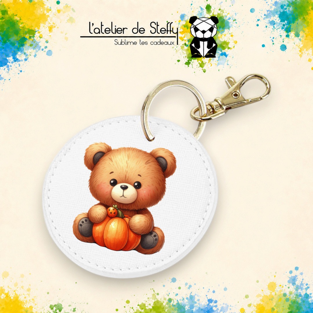 Porte-clés simili rond - Ourson automne – Image 3