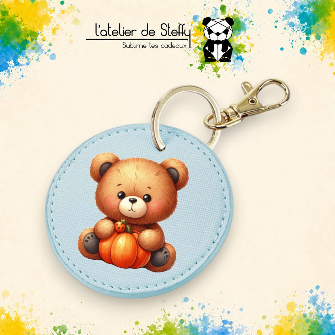 Porte-clés simili rond - Ourson automne – Image 4