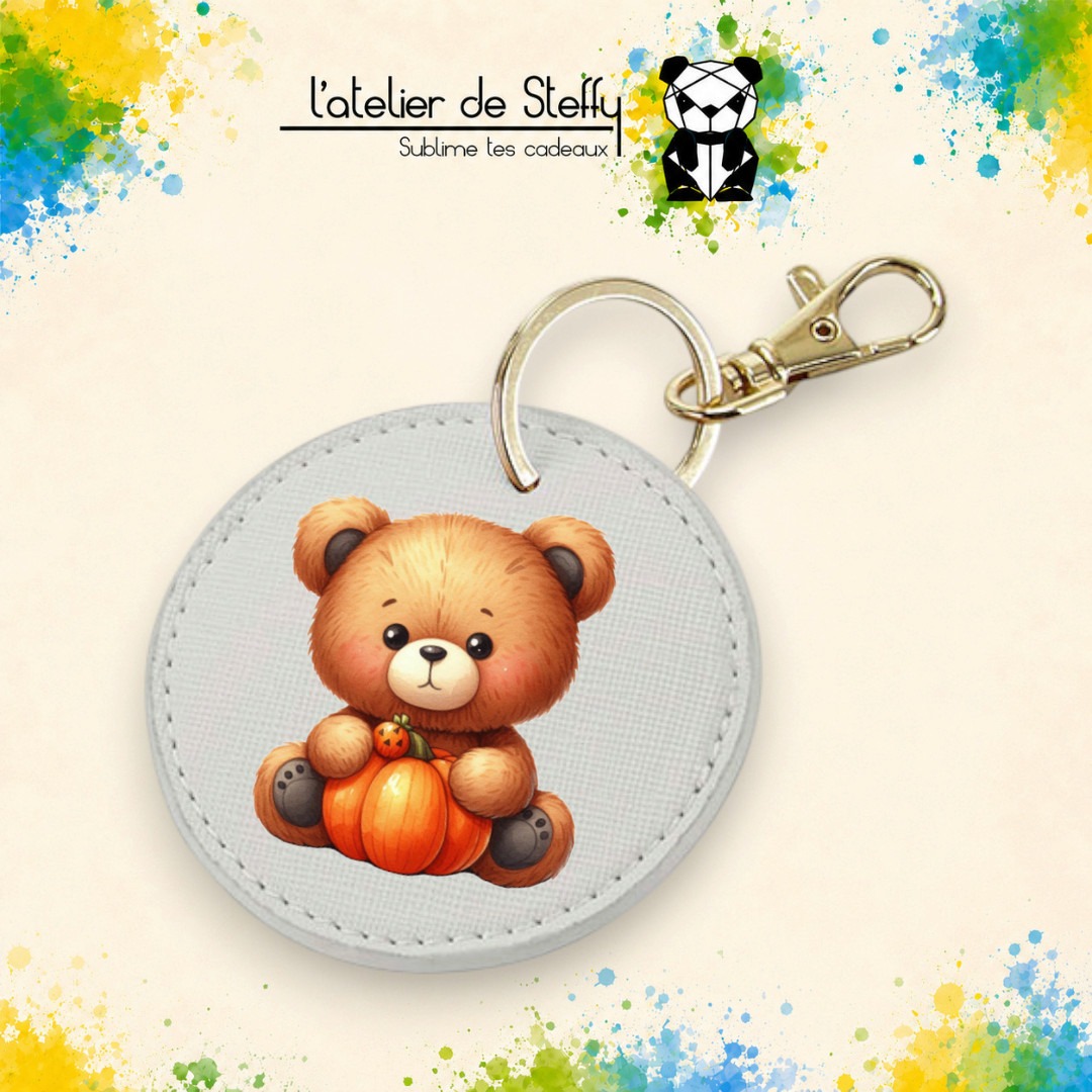 Porte-clés simili rond - Ourson automne – Image 5