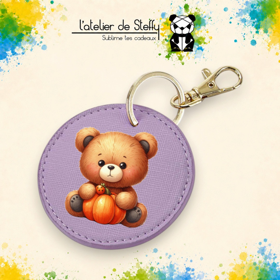 Porte-clés simili rond - Ourson automne – Image 6