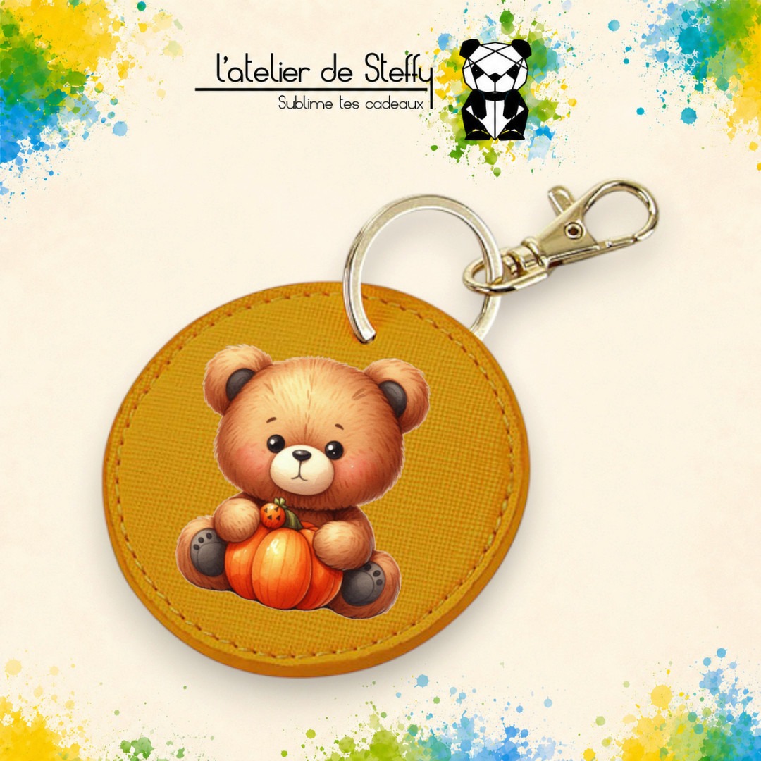 Porte-clés simili rond - Ourson automne – Image 7