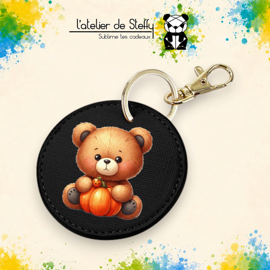Porte-clés simili rond - Ourson automne – Image 8