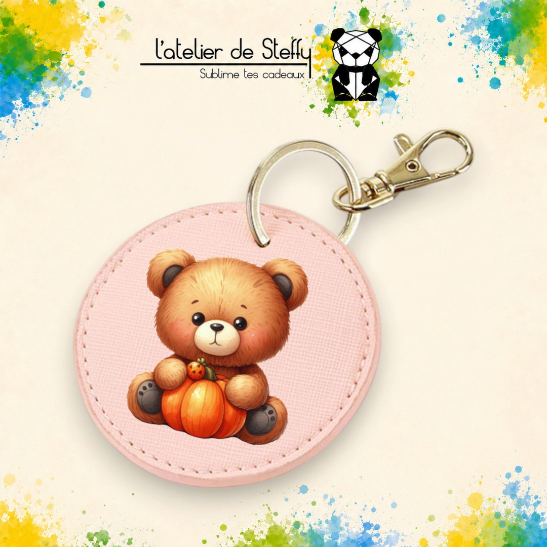 Porte-clés simili rond - Ourson automne – Image 9
