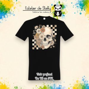 Tee-shirt Zhom noir - Crâne et damier
