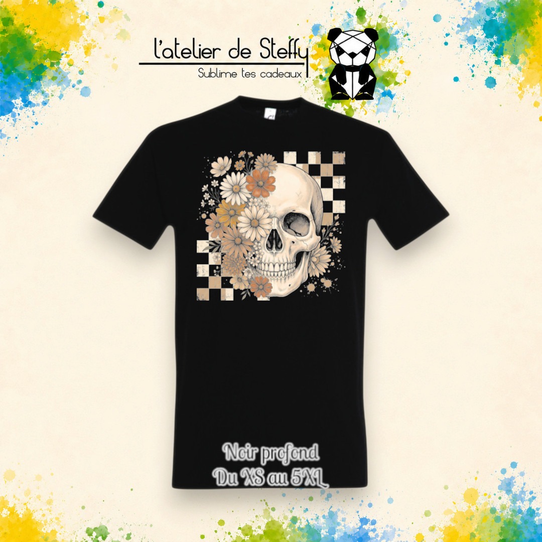 Tee-shirt Zhom noir - Crâne et damier