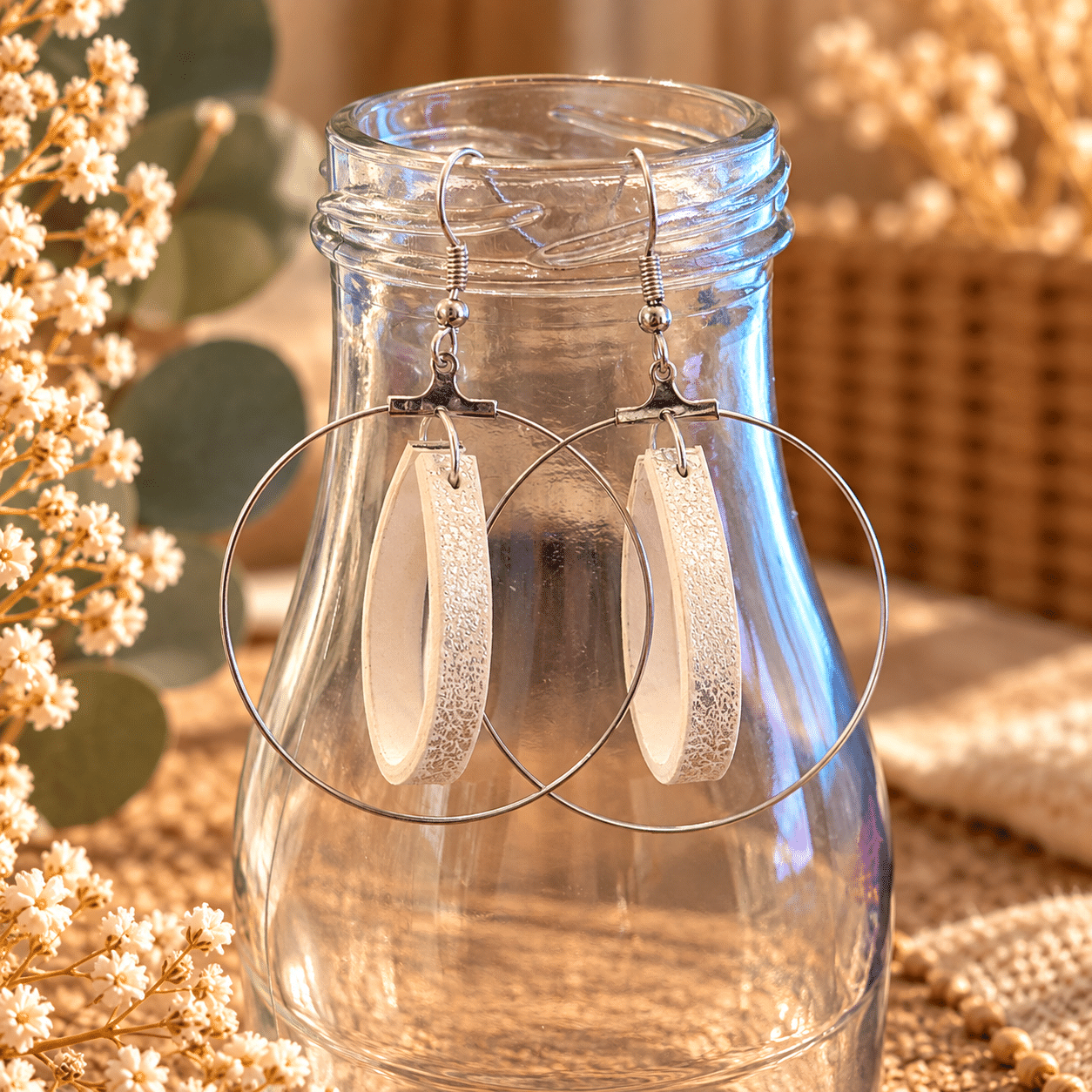 Boucles d'oreilles Sélène - Blanc et argent